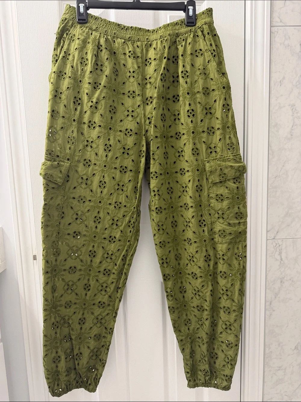 Anthropologie Olive Green Eyelet Cargo Pants